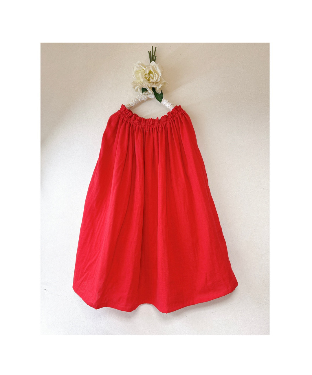 たっぷりギャザー❤️ふんわりやわらかダブルガーゼのロングスカート❤️パプリカレッド 4,420円