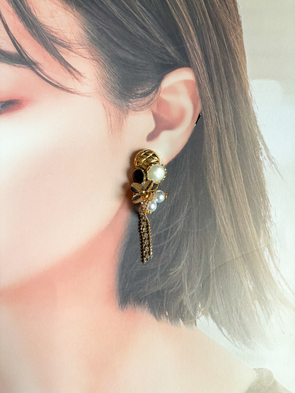 382≫レトロボタンの2wayイヤリング 4枚目の画像