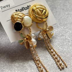 382≫レトロボタンの2wayイヤリング 1枚目の画像