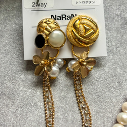 382≫レトロボタンの2wayイヤリング 2枚目の画像