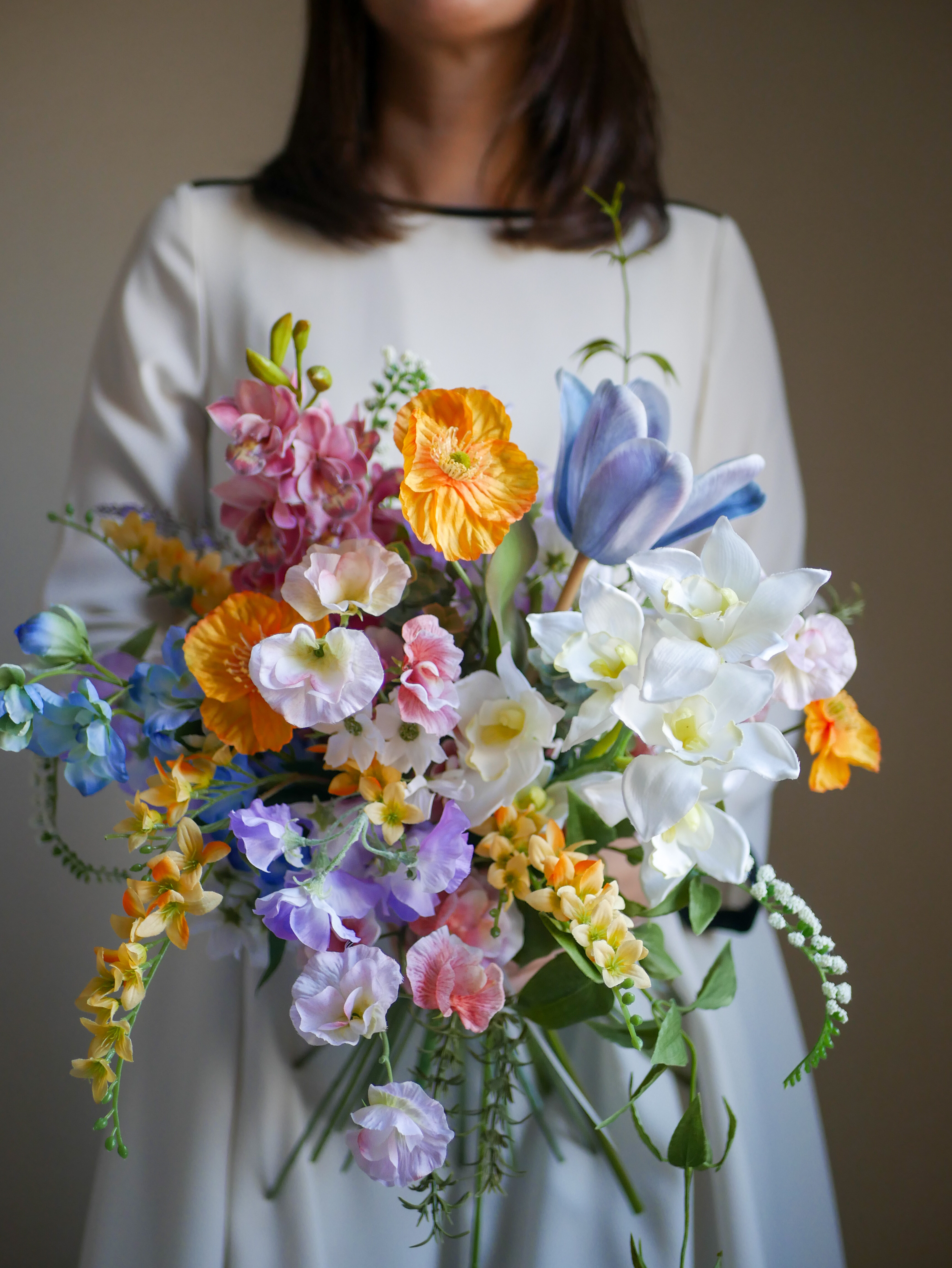 ウェディングブーケ　韓国ブーケ　カラフルブーケ　前撮り　造花ブーケ　アーティフィシャルフラワー