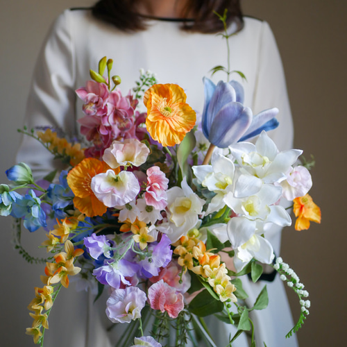 ウェディングブーケ 韓国ブーケ カラフルブーケ 前撮り 造花ブーケ