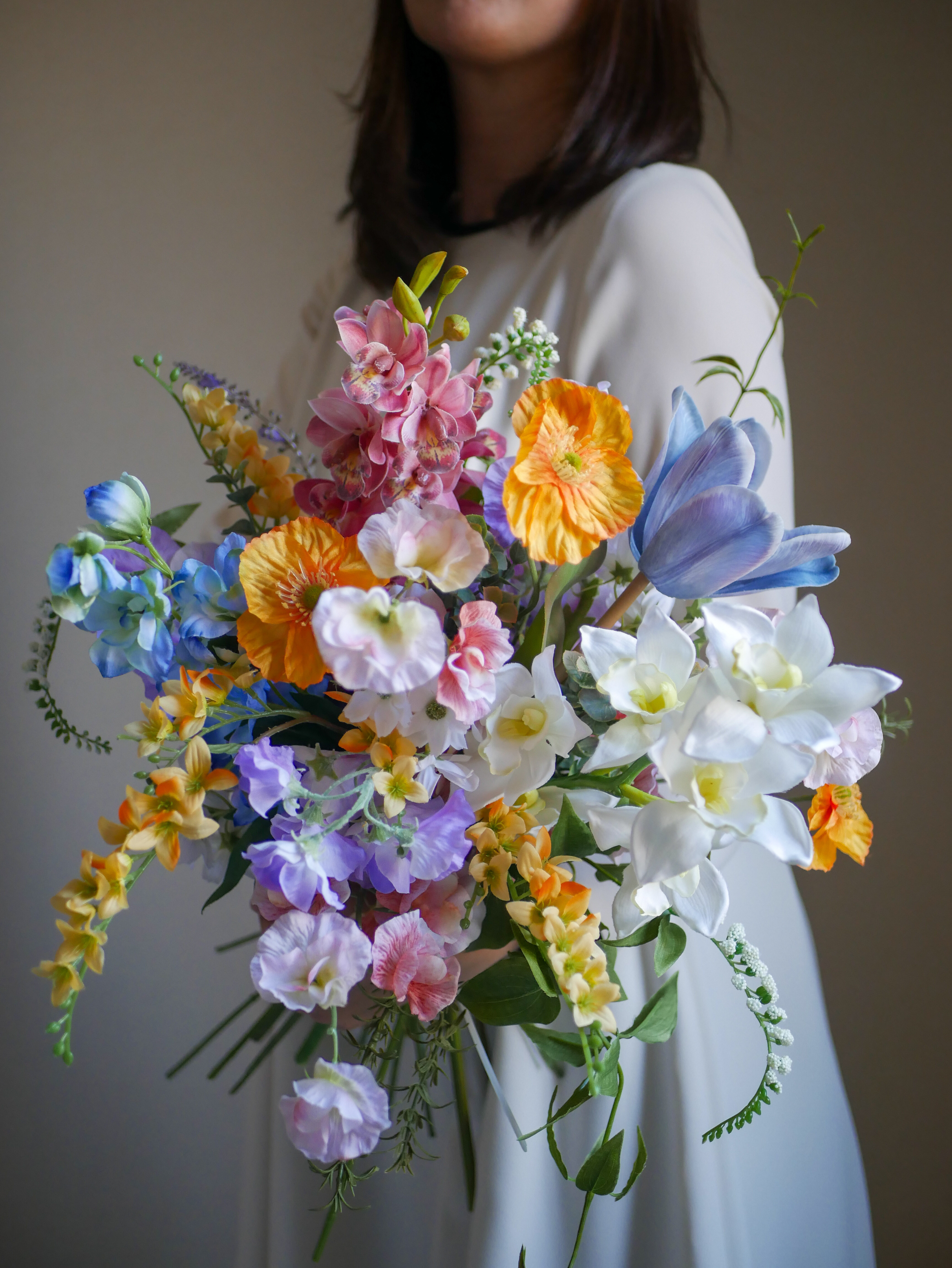 ウェディングブーケ　韓国ブーケ　カラフルブーケ　前撮り　造花ブーケ　アーティフィシャルフラワー