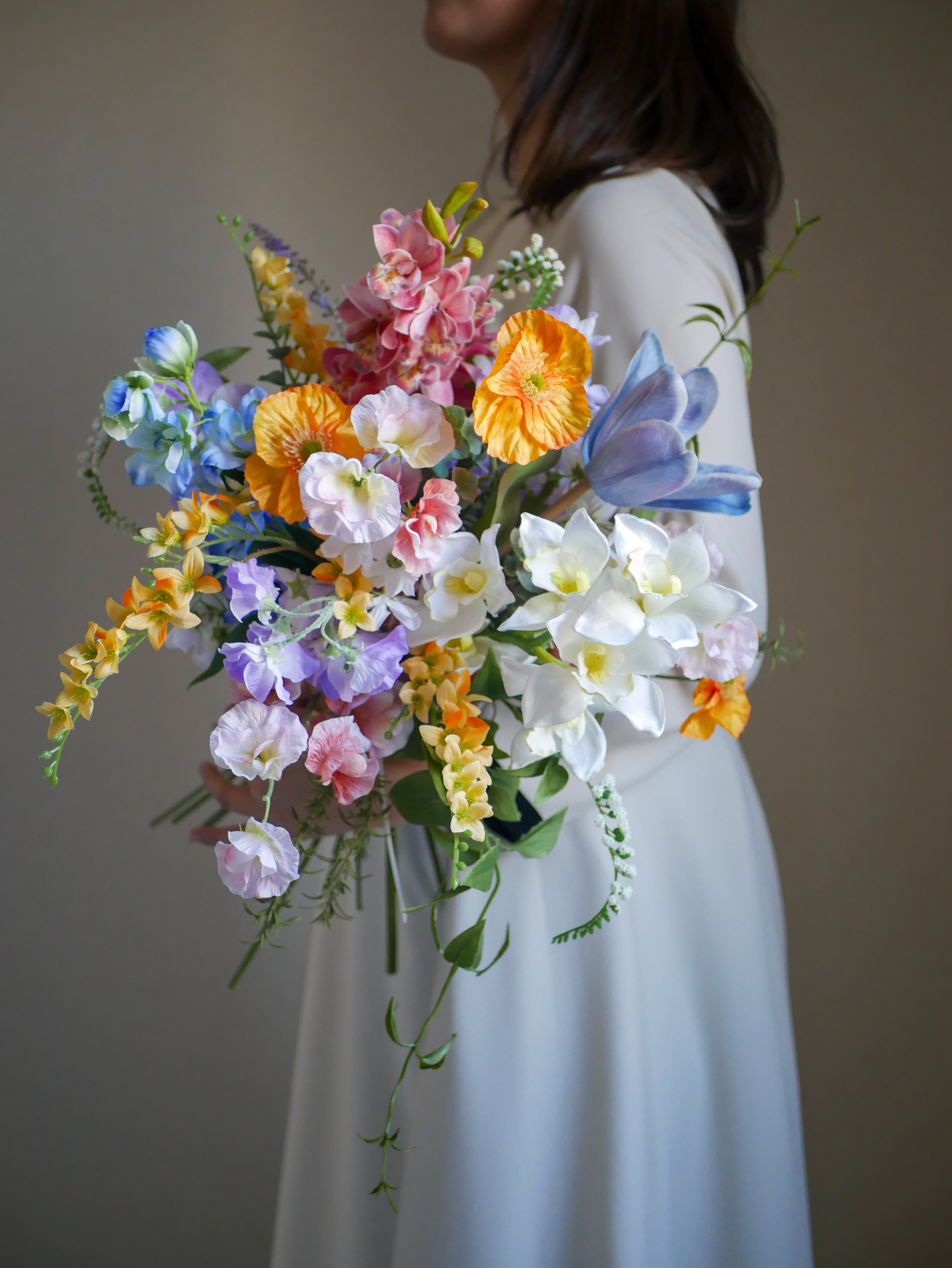 ウェディングブーケ　韓国ブーケ　カラフルブーケ　前撮り　造花ブーケ　アーティフィシャルフラワー