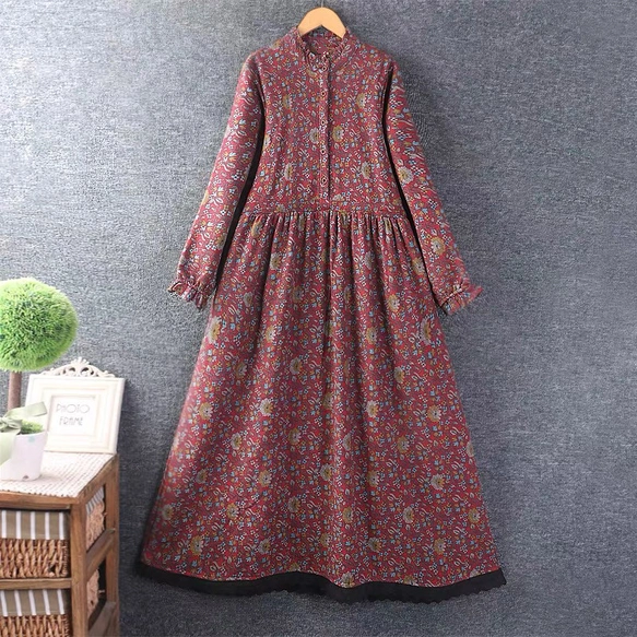 ワンピース 、長袖、冬、ポケット付き、裏起毛