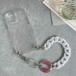 全機種対応】matureフェミニンホワイトチェーン ハンドストラップ付き