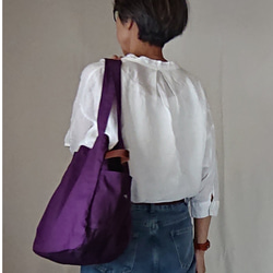 バッグ トートバッグ  おしゃれ A4 たくさん入る 帆布 むらさき パープル 1泊 旅行 通勤通学 お稽古 6枚目の画像