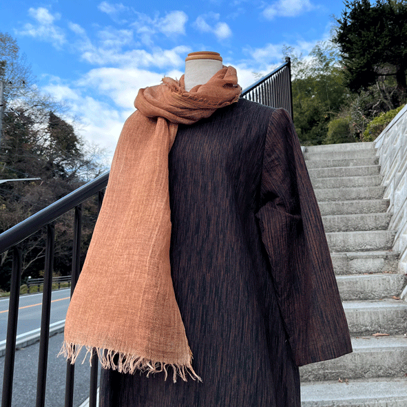 播州織柿渋染めストールK24097