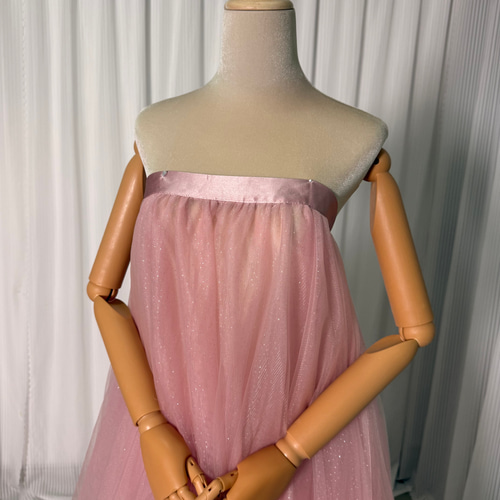 送料無料！オーバードレス 韓国風 ピンク キラキラグリッターチュール  