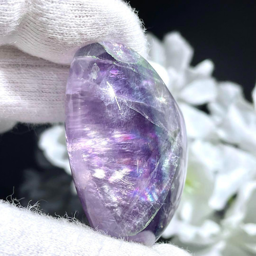 フローライト（蛍石）ハート 約45mm アイリス 透明 バイカラー