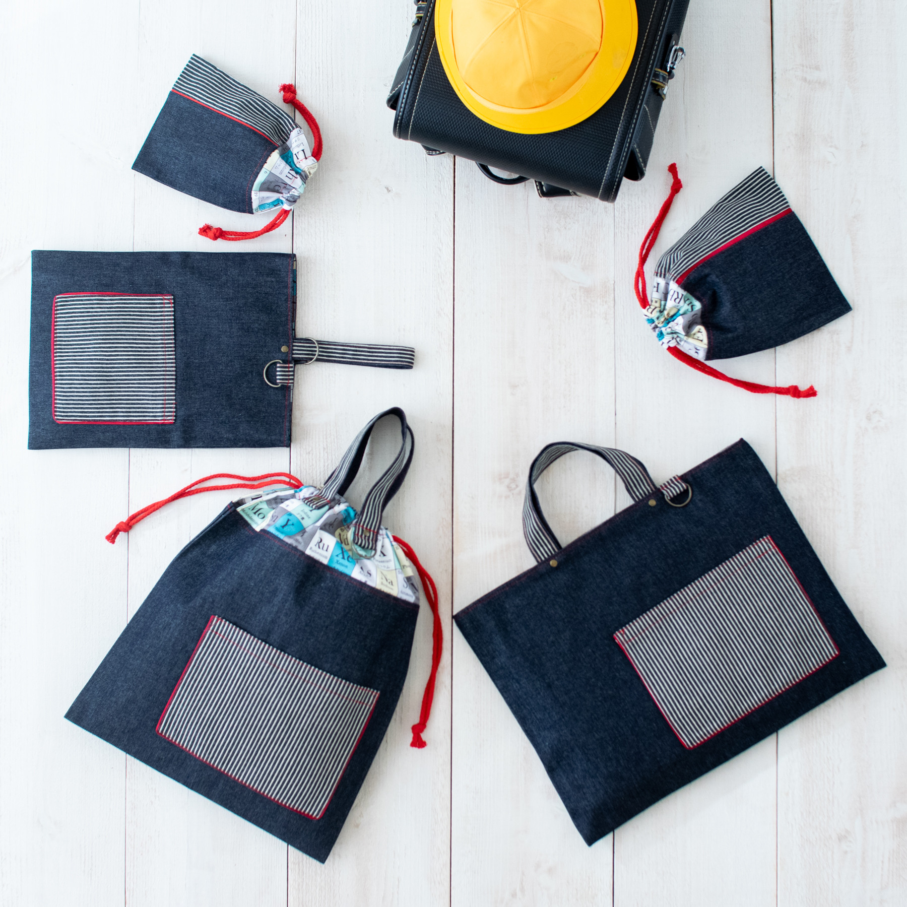 【600円割引】理系男子のデニム×ストライプ：入園入学 基本の5点セット