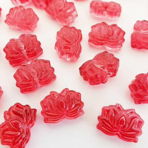 12個 ガラスビーズ 蓮 ハス 花 和風 中華 チャイナ シノワズリ