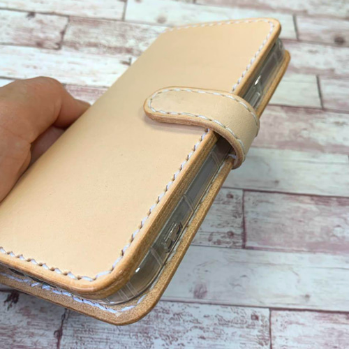 ヌメ革ナチュラルiPhoneケーススマホケース本革手帳型経年変化