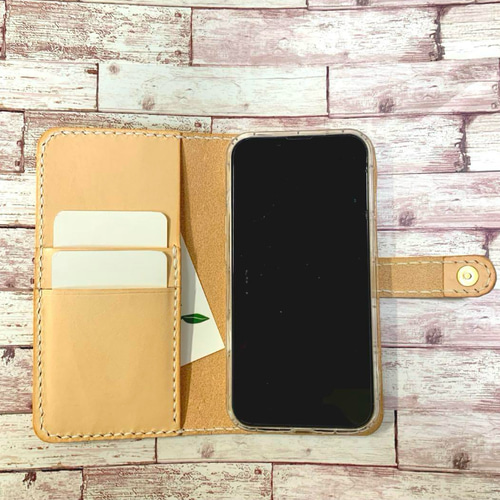 ヌメ革 ナチュラル iPhoneケース スマホケース 本革 手帳型 経年