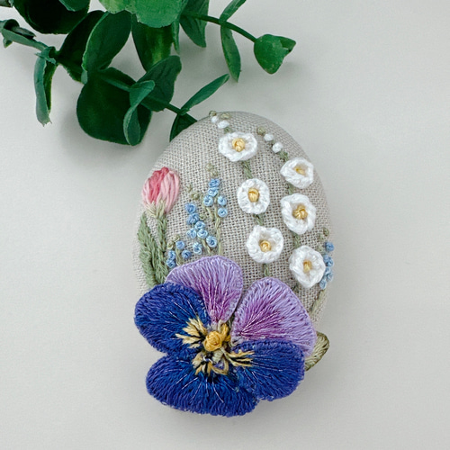 ハンドメイド刺繍ブローチ(パンジー) ブローチ sandy83 通販 18677201