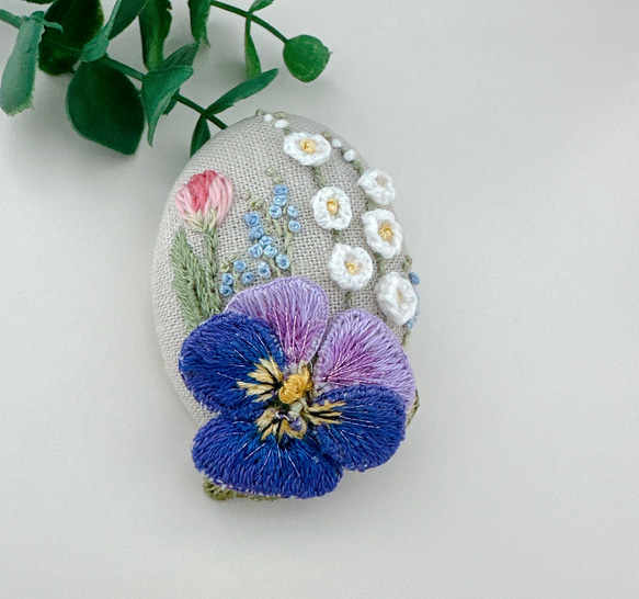 ハンドメイド刺繍ブローチ(パンジー) ブローチ sandy83 通販 18677201