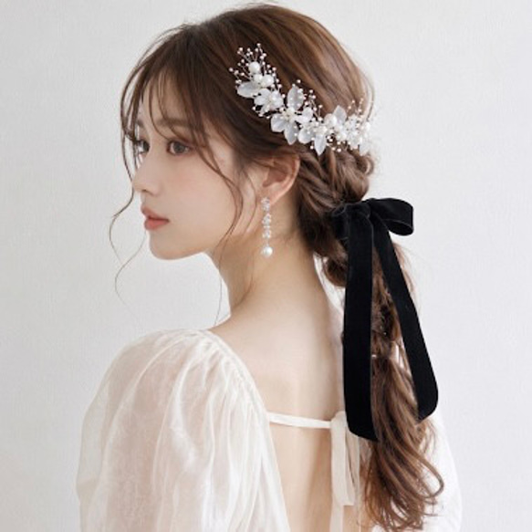 選べる ベロアリボン 2点➕ヘッドドレス セット/ 結婚式 卒業式 成人式