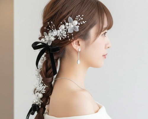 選べる ベロアリボン 2点➕ヘッドドレス セット/ 結婚式 卒業式 成人式