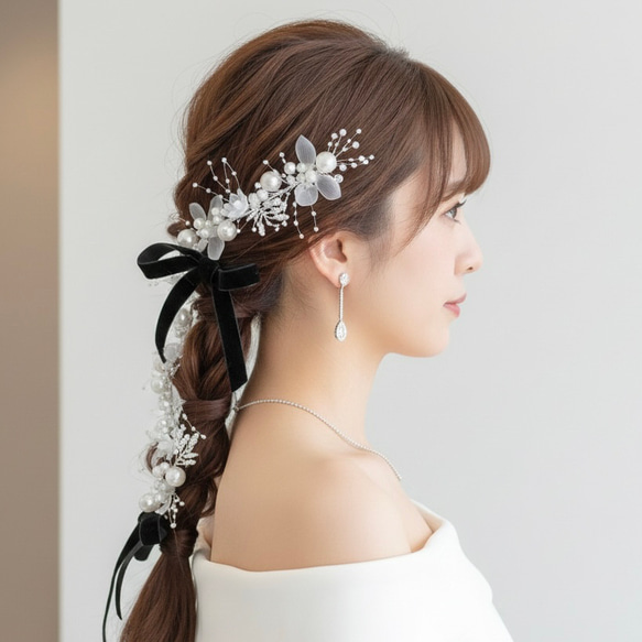 選べる ベロアリボン 2点➕ヘッドドレス セット/ 結婚式 卒業式 成人式