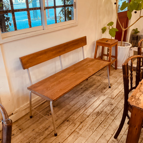 背中ありベンチ サンディーブラウン (アイアンフレーム ラテ色)鉄脚