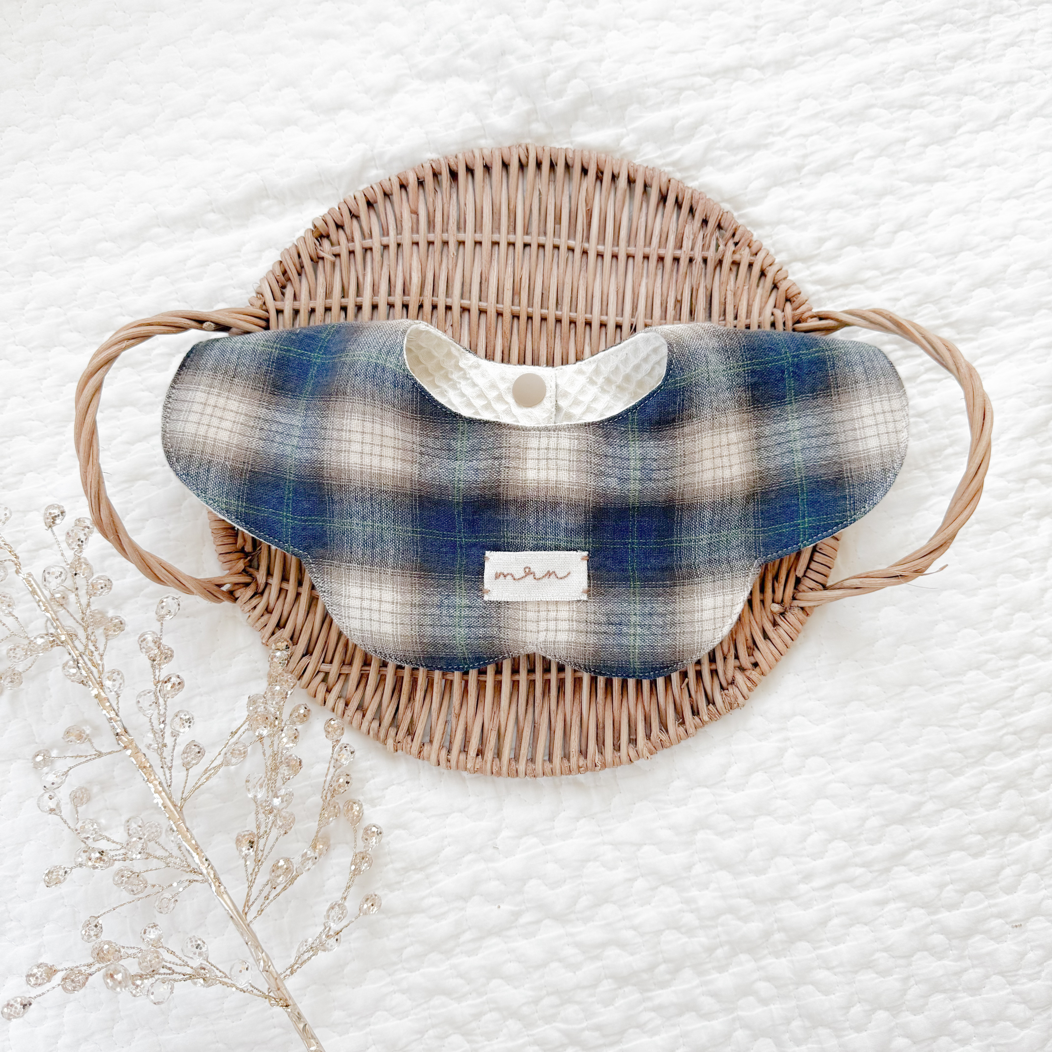 ★青マーカーたて×デニムギンガムチェック★ ハンドメイド　スタイ