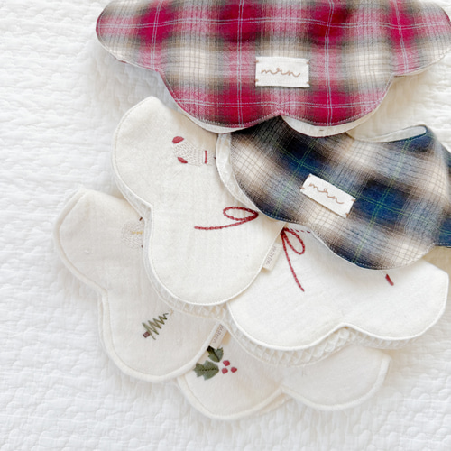 即納◎ 】オリジナル刺繍タグチェックスタイ 青チェック プレゼント