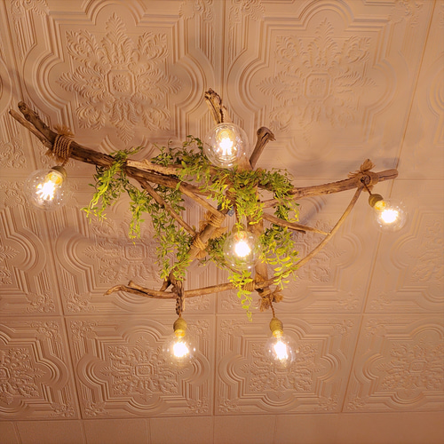 絡んだ流木のペンダントライト 6灯 明るい照明 12畳用 リビングライト