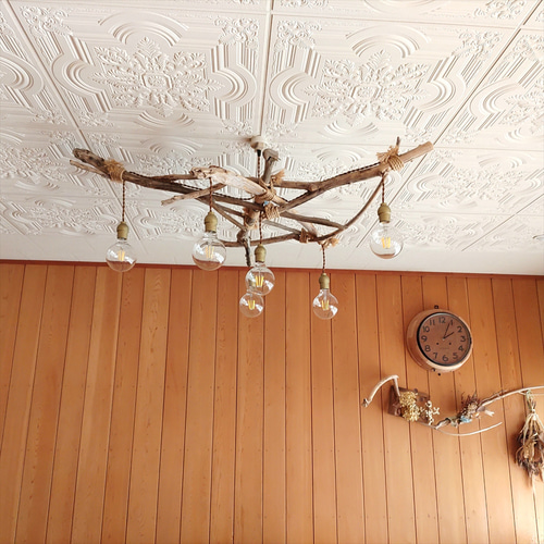 流木インテリア 大型ペンダントライト 6〜15帖 ヴィンテージソケット LED付