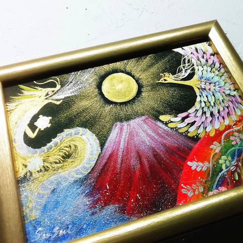 風水吉祥絵画＊永和吉招幸華図 龍神と鳳凰～虹～赤富士 豊かさ