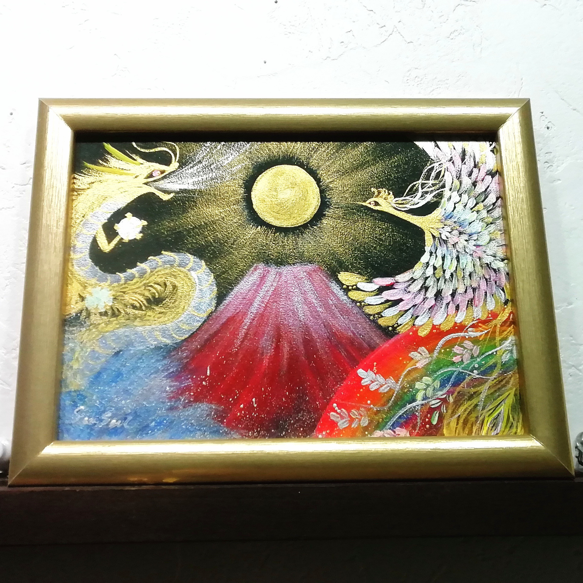 風水開運絵画＊幸華寿 龍と鳳凰～春を告げる～幸運 四つ葉の