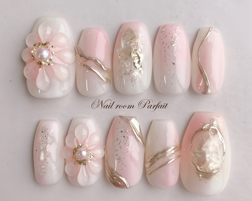 【 105 】ネイルチップ ぷっくりお花ネイル 春 フレンチ 成人式 入学式 再販】NO.157✳︎spring flower♡桜ネイル 春ネイル 成人式