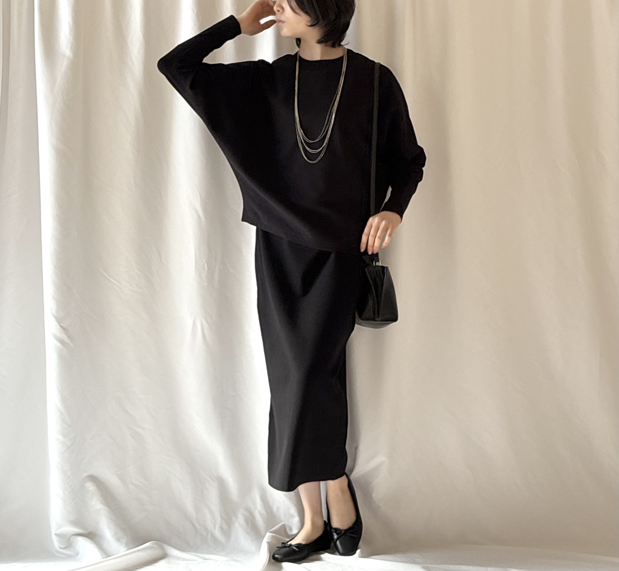 【丈が選べる】【縦ラインで美しく見せる】 上質ヴィスコースニット セットアップ｜フォーマル対応　洗濯可能