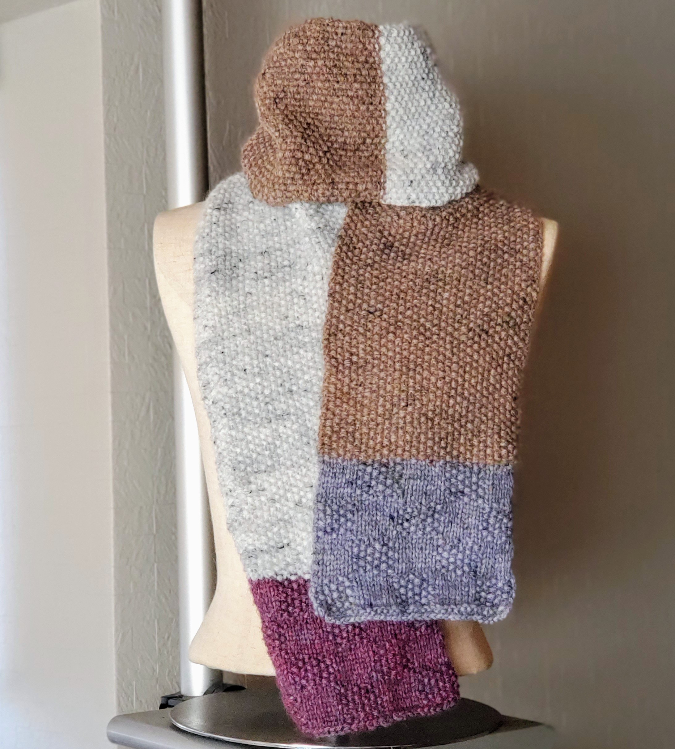 手編み マフラー  アルパカ　*bluegray✕brown✕snow-white✕purple*格子柄