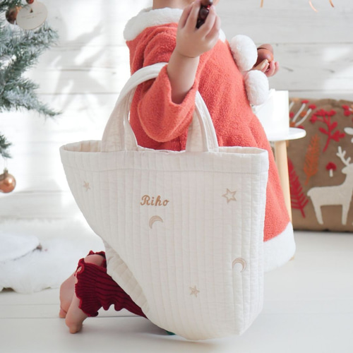 子どもと一緒に持てる 名入れ刺繍 月 星柄 ヌビバッグ イブル