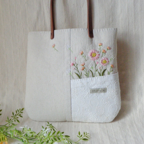 刺繍がおしゃれな ちょっとそこまでバッグ2種 トートバッグ ふんわり