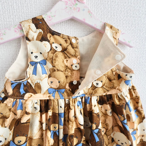 ワンダフルワールドのタブリエ　くま　テディベア　ベア　ワンピース　エプロン ぎゅうぎゅう♡テディベアワンピ 80 可愛い くまさん 女の子