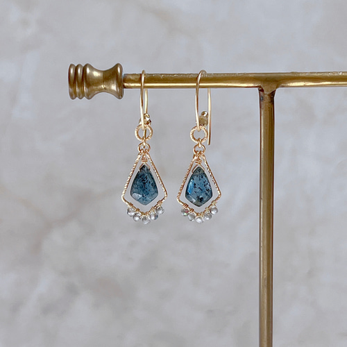 mur-】14KGF モスカイヤナイト 天然石 フレーム ピアス・イヤリング