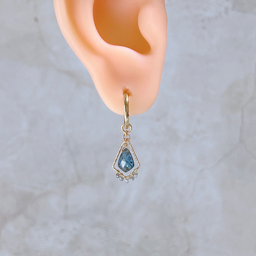 mur-】14KGF モスカイヤナイト 天然石 フレーム ピアス・イヤリング