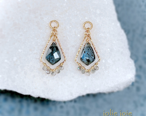 mur-】14KGF モスカイヤナイト 天然石 フレーム ピアス・イヤリング