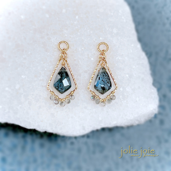 mur-】14KGF モスカイヤナイト 天然石 フレーム ピアス・イヤリング