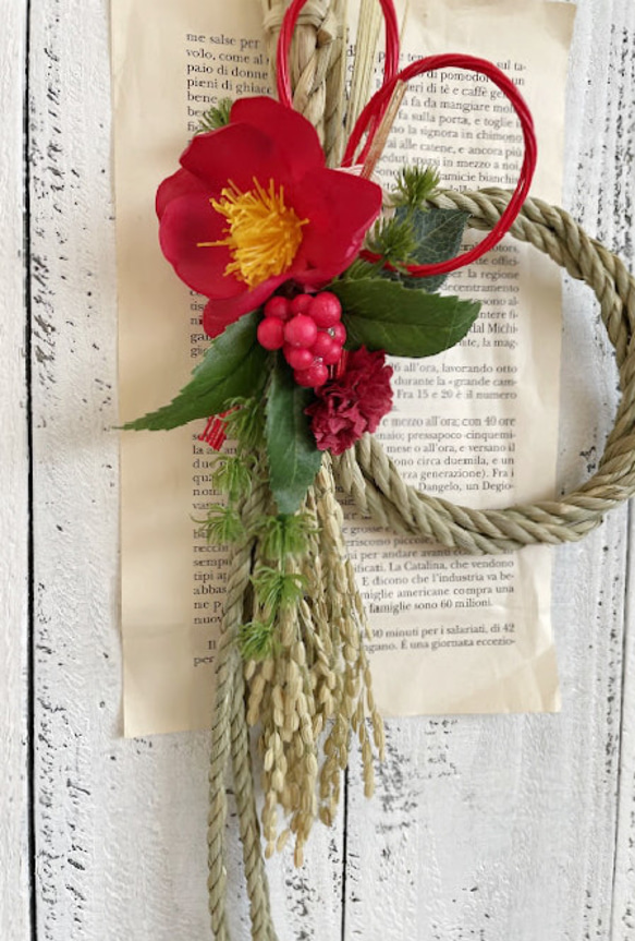 送料無料【お正月２０２５】お正月飾り　「椿の豊作しめ縄飾り」 2枚目の画像