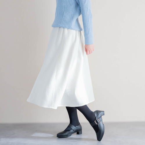 ウール混 起毛リネン フレアスカート オフホワイト Aライン 春まで着