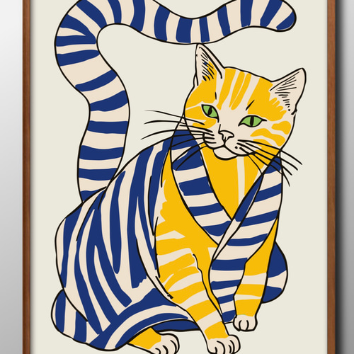 15433□ポスター アート 『レトロ 猫 ネコ』北欧 A3 イラスト デザイン