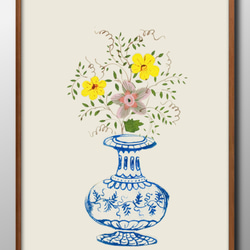 額装☆アメリカで版画化☆花の絵 花 フラワー 版画 ブルー ピンク