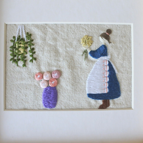 花屋の女の子 刺繍フレーム 壁掛け その他アート ざっ花 通販 18679455