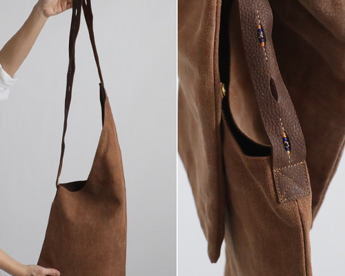 送料無料 最終SALE 古布リメイク酒袋 柿渋染め 手織り木綿 斜め