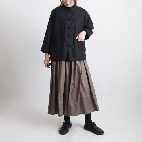 最終ＳＡＬＥ　ギマ擬麻コットン　小花フリル襟　花ボタン　シャツ　ジャケット　前開き　黒　H30C 最終SALE ギマ擬麻コットン 小花フリル襟 花ボタン シャツ