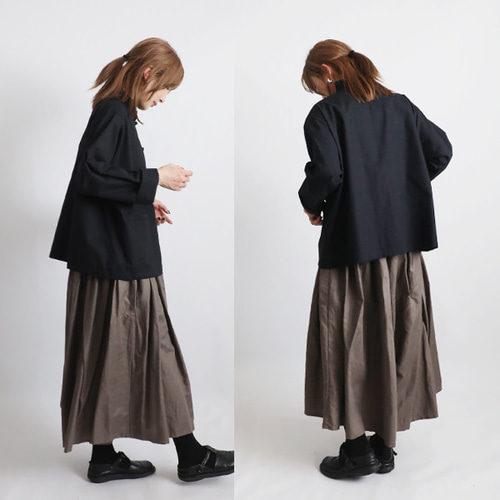 最終ＳＡＬＥ　ギマ擬麻コットン　小花フリル襟　花ボタン　シャツ　ジャケット　前開き　黒　H30C 最終SALE ギマ擬麻コットン 小花フリル襟 花ボタン シャツ