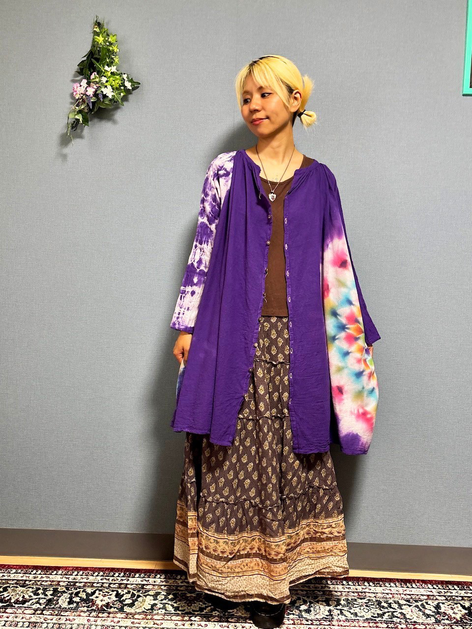 タイダイ染め　前開きワンピース　深い紫に幻想的で華やかな大曼荼羅 HD23-01