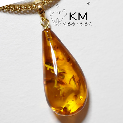 ж K18 18金 天然バルティックアンバー琥珀4.785ctペンダントトップ